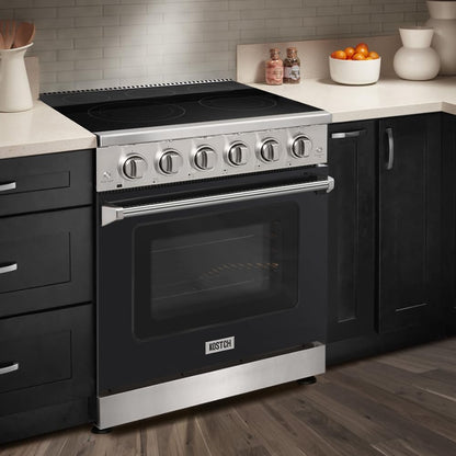 30 Inch Professional Electric Range with 5 Heating Elements Cooktop, 4.55 Cu. Ft. Convection Oven Capacity, Smooth Glass Top, in Stainless Steel, KOS-30RE06H (White)