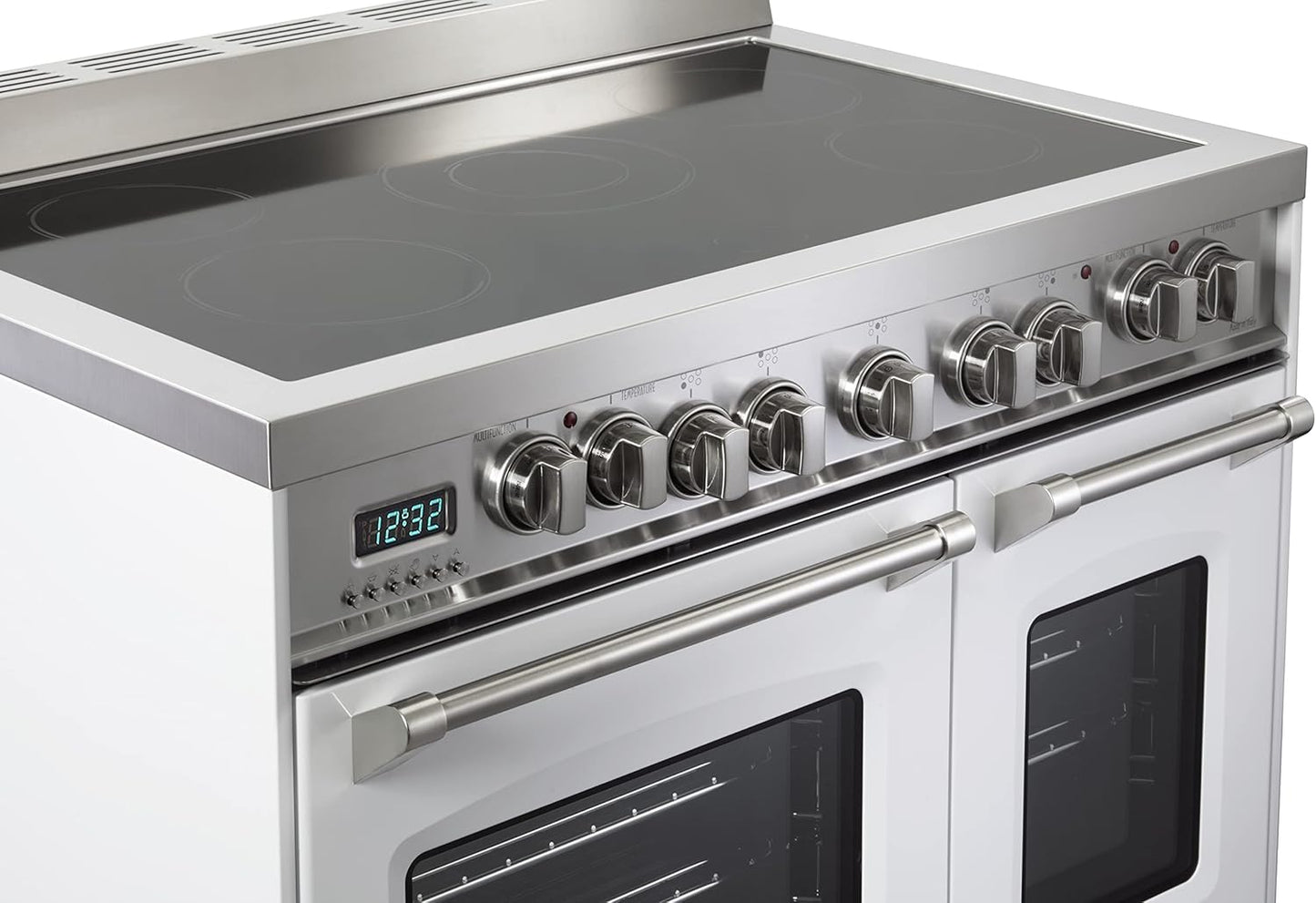 Prestige Series VPFSEE365DW 36 Inch All Electric Freestanding Range Double Oven Convection, 5 Burners Dual Center Element Chrome Knobs and Handle True White