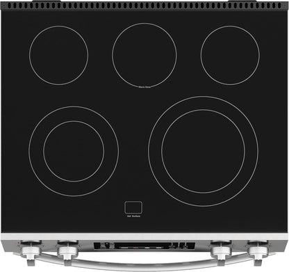 Front Control Electric Range Oven with 5 Cooktop Elements with 7 Cooking Power Options, True Convection, Steam and Self Clean, Freestanding Oven, 4.8 Cu. Ft. Capacity Stainless Steel