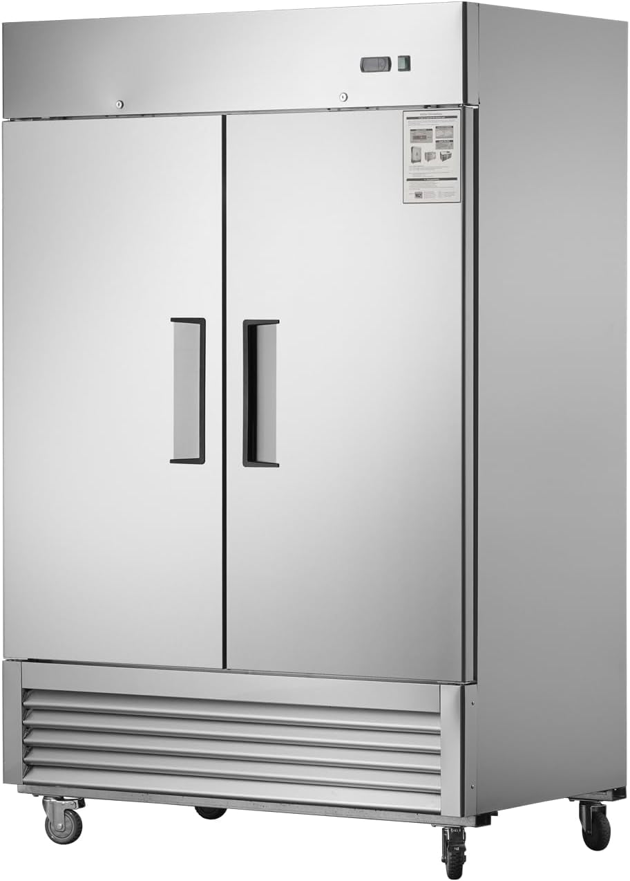 54" W 2 Door Commercial Refrigerator, Reach-In Refrigerator Stainless Steel Fridge for Restaurant Kitchen Bakery Garage, 42.2 Cu. Ft Refrigerators for Bar Shop School Church