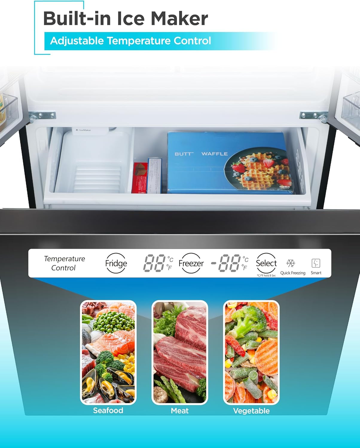 18 Cu. Ft. French Door Refrigerator with Built-In Ice Maker, Full Size Refrigerator with Bottom Mount Freezer Drawer, Frost Free, ENERGY STAR Certified, BRF1800GIMB, Black