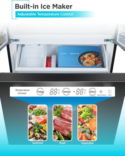18 Cu. Ft. French Door Refrigerator with Built-In Ice Maker, Full Size Refrigerator with Bottom Mount Freezer Drawer, Frost Free, ENERGY STAR Certified, BRF1800GIMB, Black