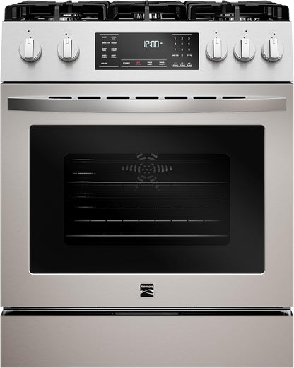 Front Control Gas Range Oven with 5 Cooktop Burners, True Convection, Steam and Self Clean, Freestanding Stainless Steel Stove and Oven, 4.8 Cu. Ft. Capacity