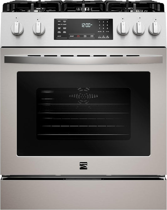 Front Control Gas Range Oven with 5 Cooktop Burners, True Convection, Steam and Self Clean, Freestanding Stainless Steel Stove and Oven, 4.8 Cu. Ft. Capacity