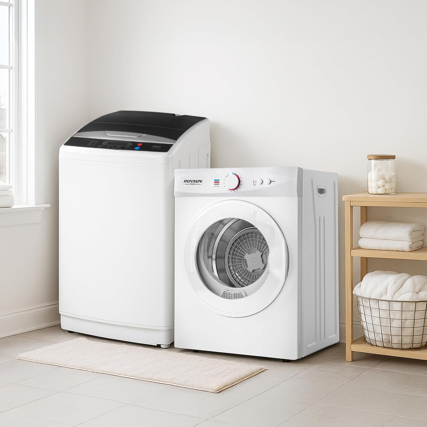 25LBS Full Automatic Washing Machine and 1.8Cuft Portable Clothes Dryer Set, Compact Laundry Washer and Dryer Combo Set with Stainless Steel Inner Tub, for Apartment, Dorms, Home