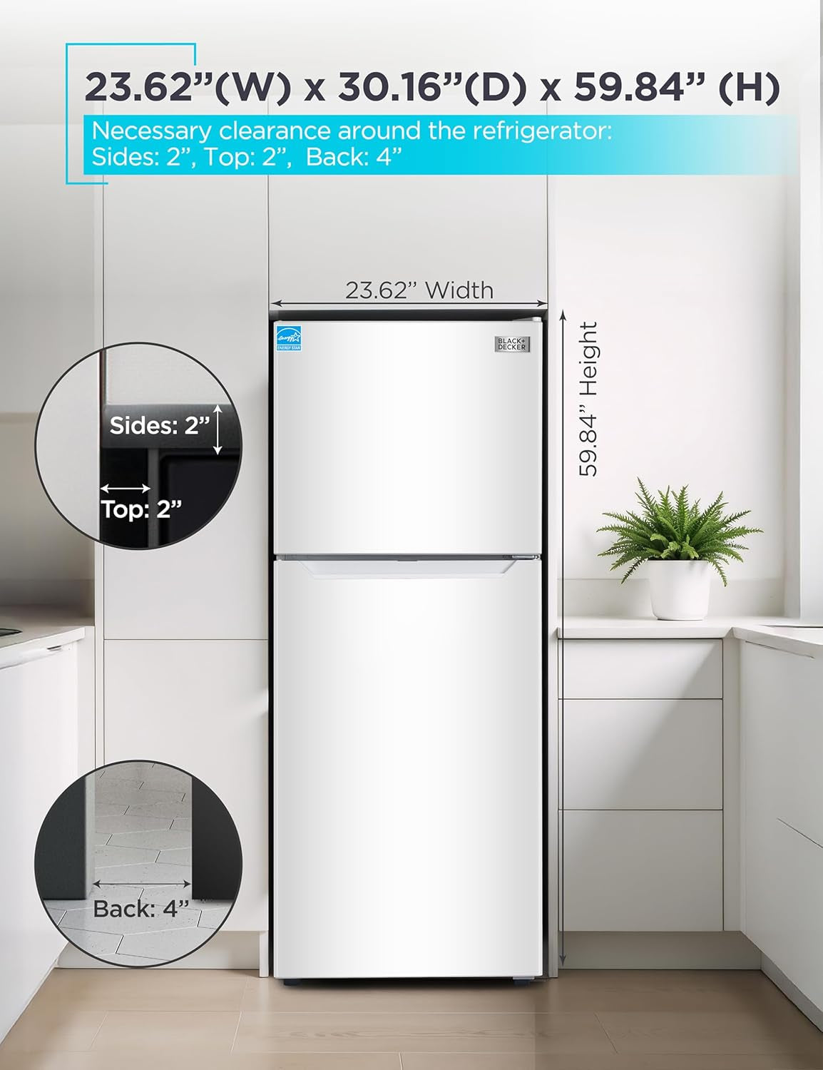 12.1 Cu. Ft. Top Mount Refrigerator with Freezer, 2 Door Refrigerator with Top Freezer and Adjustable Temperature Control, for Homes and Apartments, ENERGY STAR, BR1210HW, White