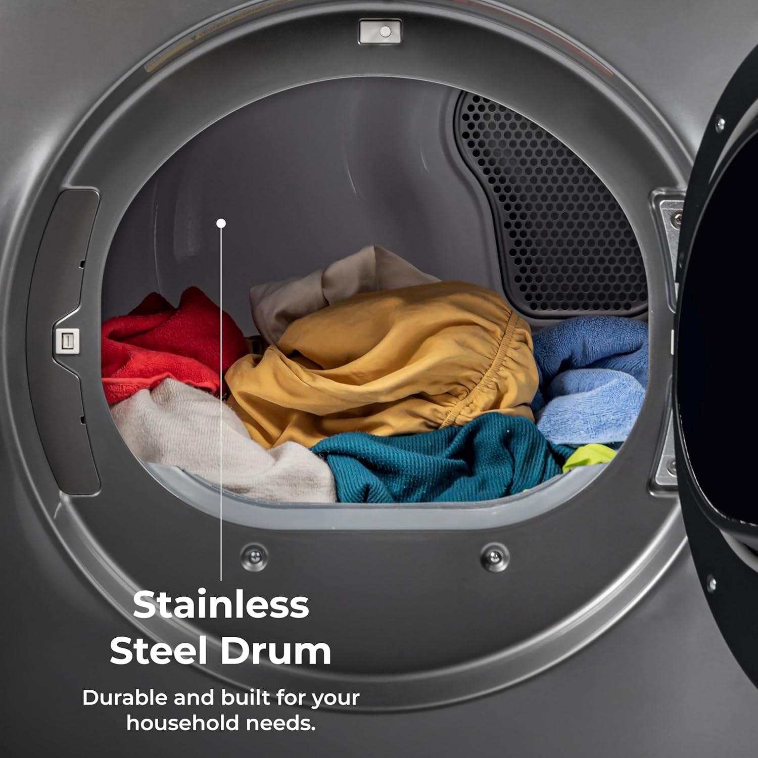2682273 Front Load Electric Dryer with Steam, Wrinkle Guard, Energy Saver, Smart Sensor Drying System, 8.0 Cu. Ft. Total Capacity, Metallic Silver