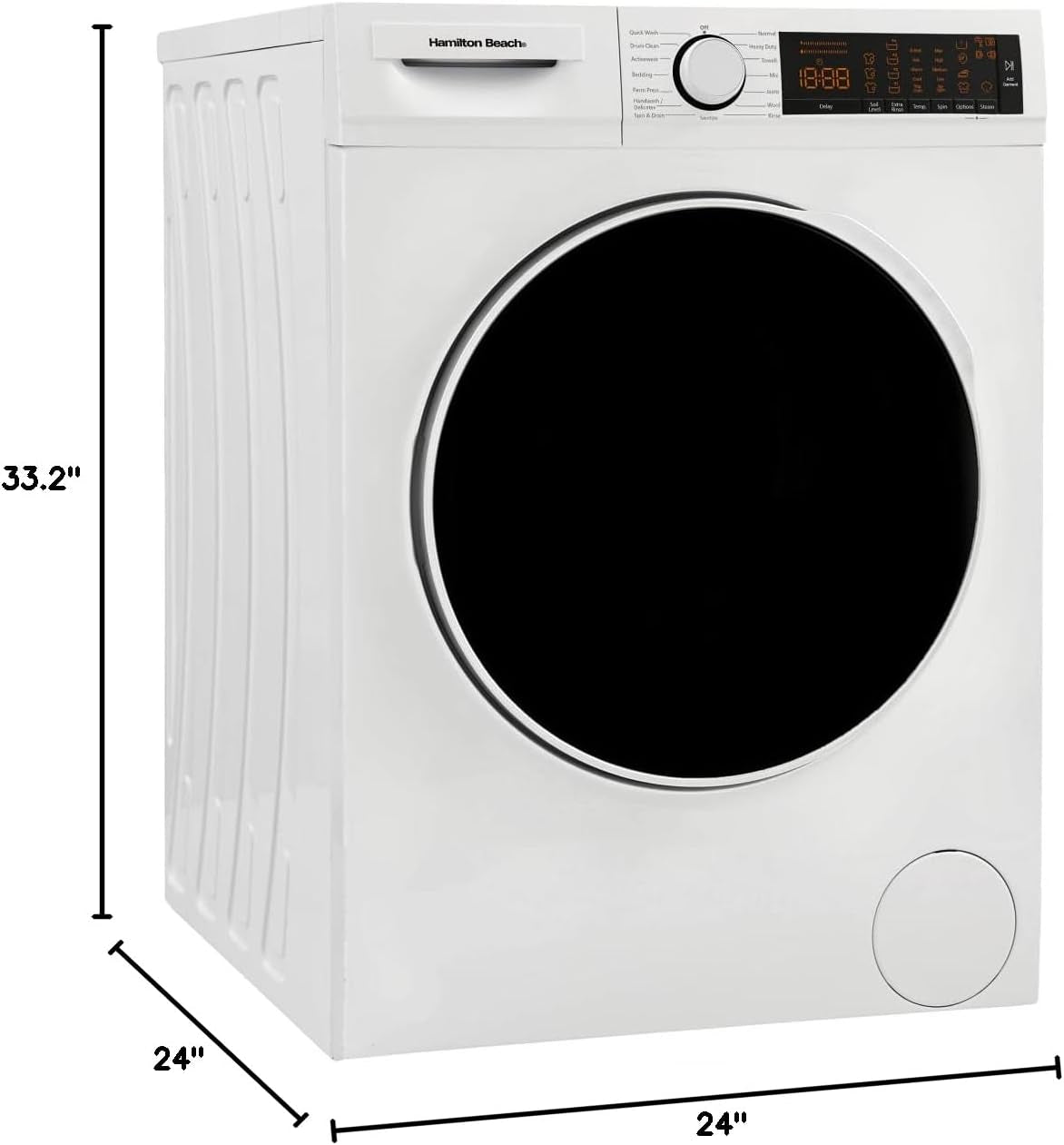 HBFW3205 Fullsize Washer-Led Digital Display Panel-5 Wash Cycles-Front Load Design-2.2 Cu Ft, 24 Inch Wide, White