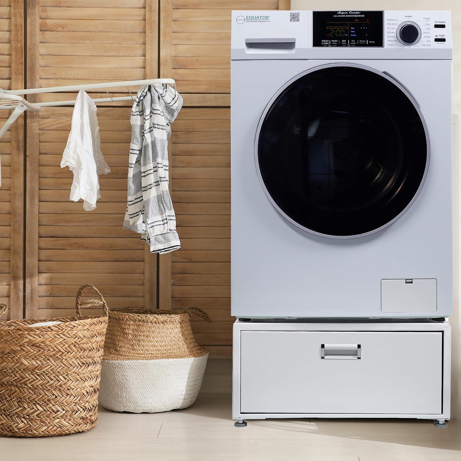 Equator All-In-One Washer Dryer Ventless FULLY BUILTIN 0-CLEARANCE 1.62Cf/15Lbs 110V 1400RPM with Pedestal + ADA (White)