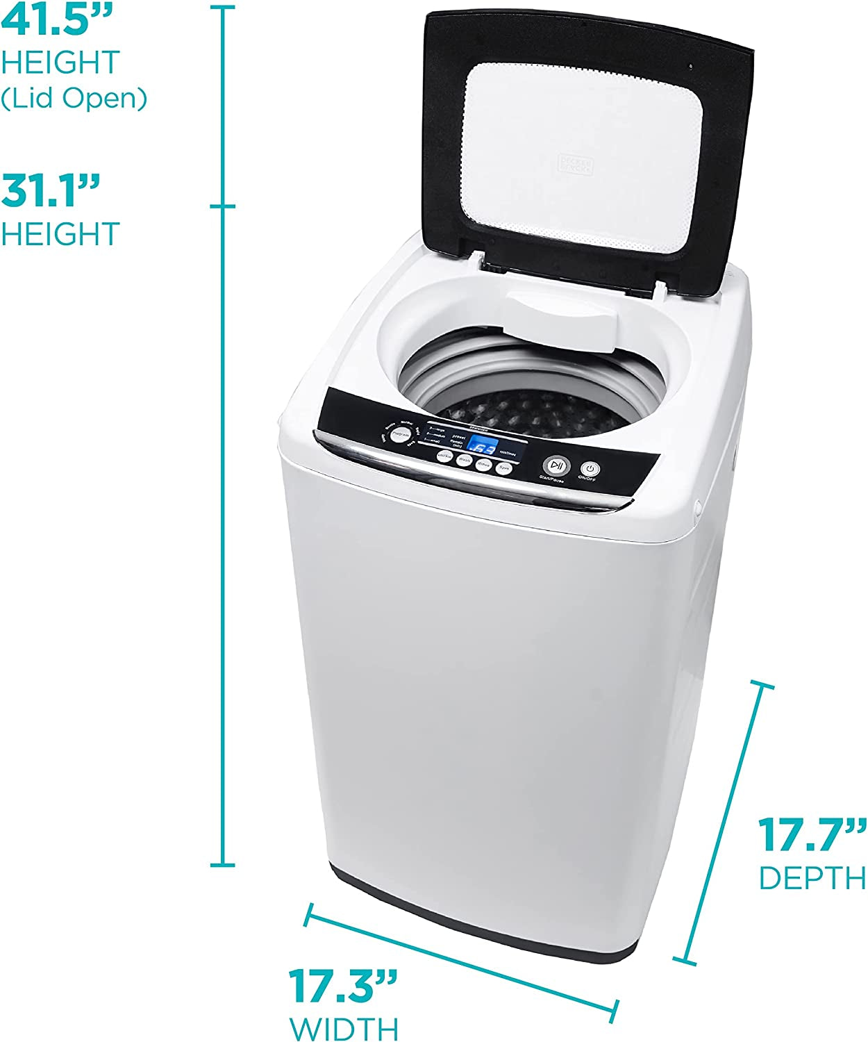 0.9 Cu. Ft. Portable Washer, 6.6 Lb. Capacity Washing Machine for Homes & Apartments, 5 Wash Cycles, Quick Connect Sink Adapter and Drain Hose Included, Transparent Lid, BPWM09W, White