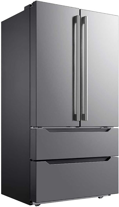 French Door Kitchen Refrigerator with Ice Maker, 23 Cu.Ft Counter Depth, 36 Inch Double Door with Bottom Freezer, Stainless Steel