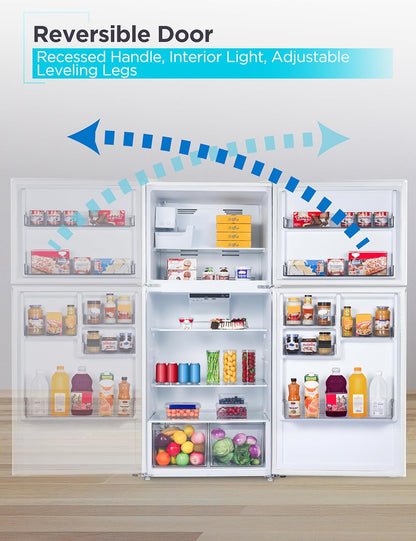 20.1 Cu. Ft. Top Mount Refrigerator with Ice Maker, 2-Door Refrigerator with Top Freezer, Freezer with Icemaker and Adjustable Temperature Control, ENERGY STAR, BR2010JIMW, White