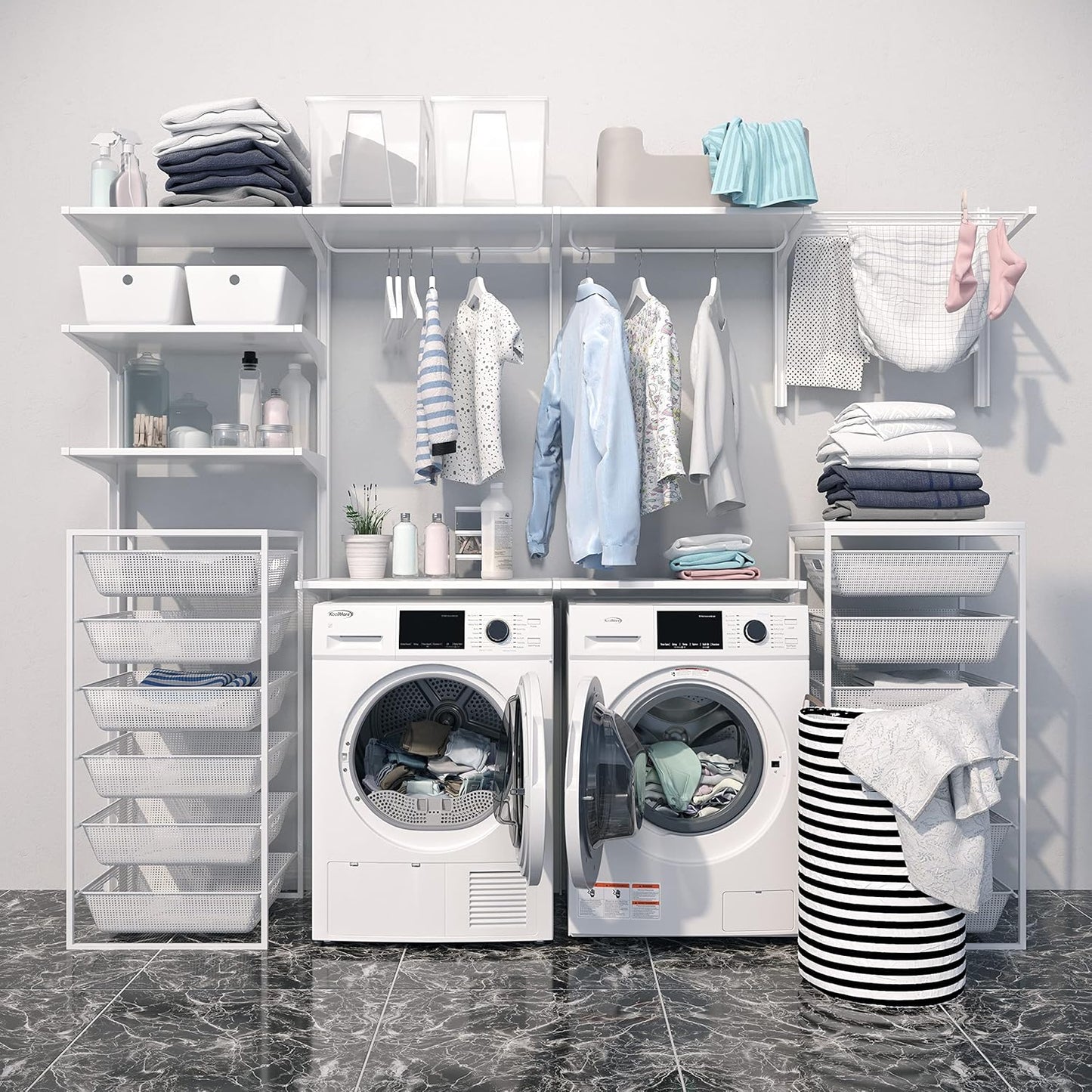 Large Capacity Washer + Dryer Bundle - 4.5 Cu. Ft. Front Load Washing Machine [120V] (FLW-5CWH) + 8 Cu. Ft Front Load Dryer [240V] (FLD-8CWH)