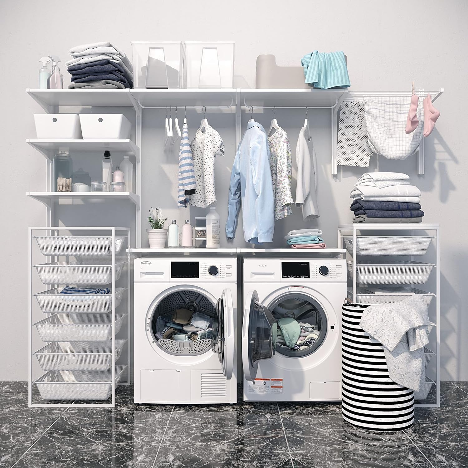 Large Capacity Washer + Dryer Bundle - 4.5 Cu. Ft. Front Load Washing Machine [120V] (FLW-5CWH) + 8 Cu. Ft Front Load Dryer [240V] (FLD-8CWH)