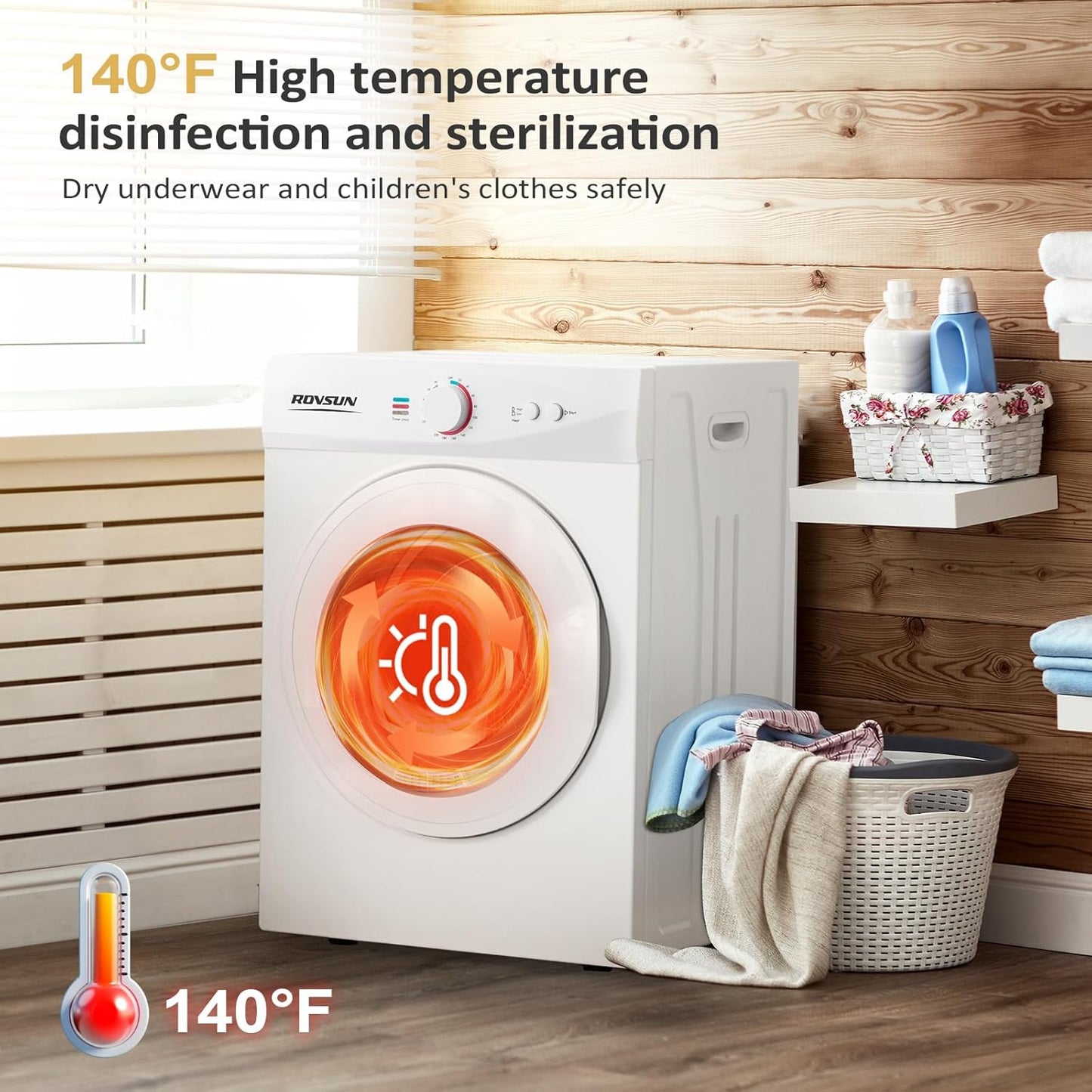 1.8 Cu.Ft Portable Clothes Dryer, Front Load Dryer Machine, Compact Laundry Dryer with Stainless Steel Tub for Apartment, Home, Dorm (Classic Knob Control)