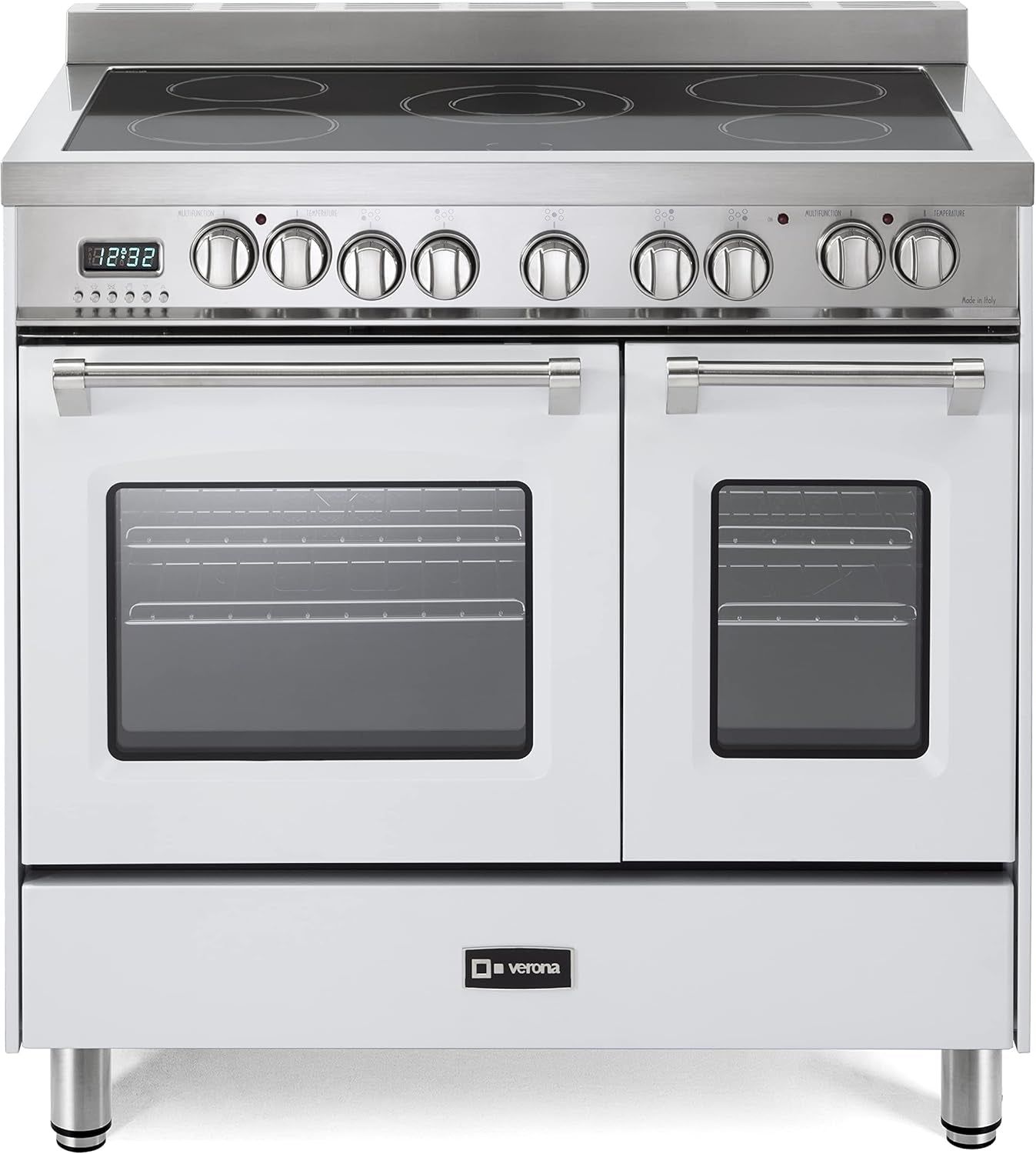 Prestige Series VPFSEE365DW 36 Inch All Electric Freestanding Range Double Oven Convection, 5 Burners Dual Center Element Chrome Knobs and Handle True White