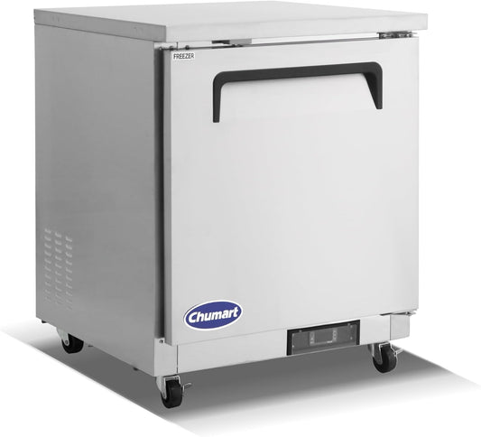 Commercial Freezer Worktop 28" W Single Door Undercounter Freezer, 6.5 Cu. Ft Reach-In Stainless Steel Internal Freezer Digital Temperature Control -10℉~10℉ for Restaurant, Storehouse, Diner